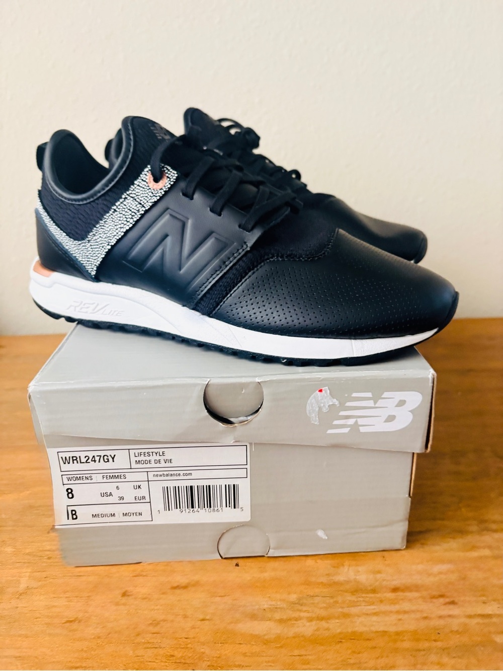 New Balance Black Sneakers with Silver Knit and Rose-Gold Eyelets